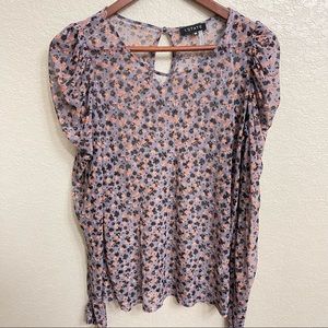 1 state sheer floral blouse top long sleeves M
